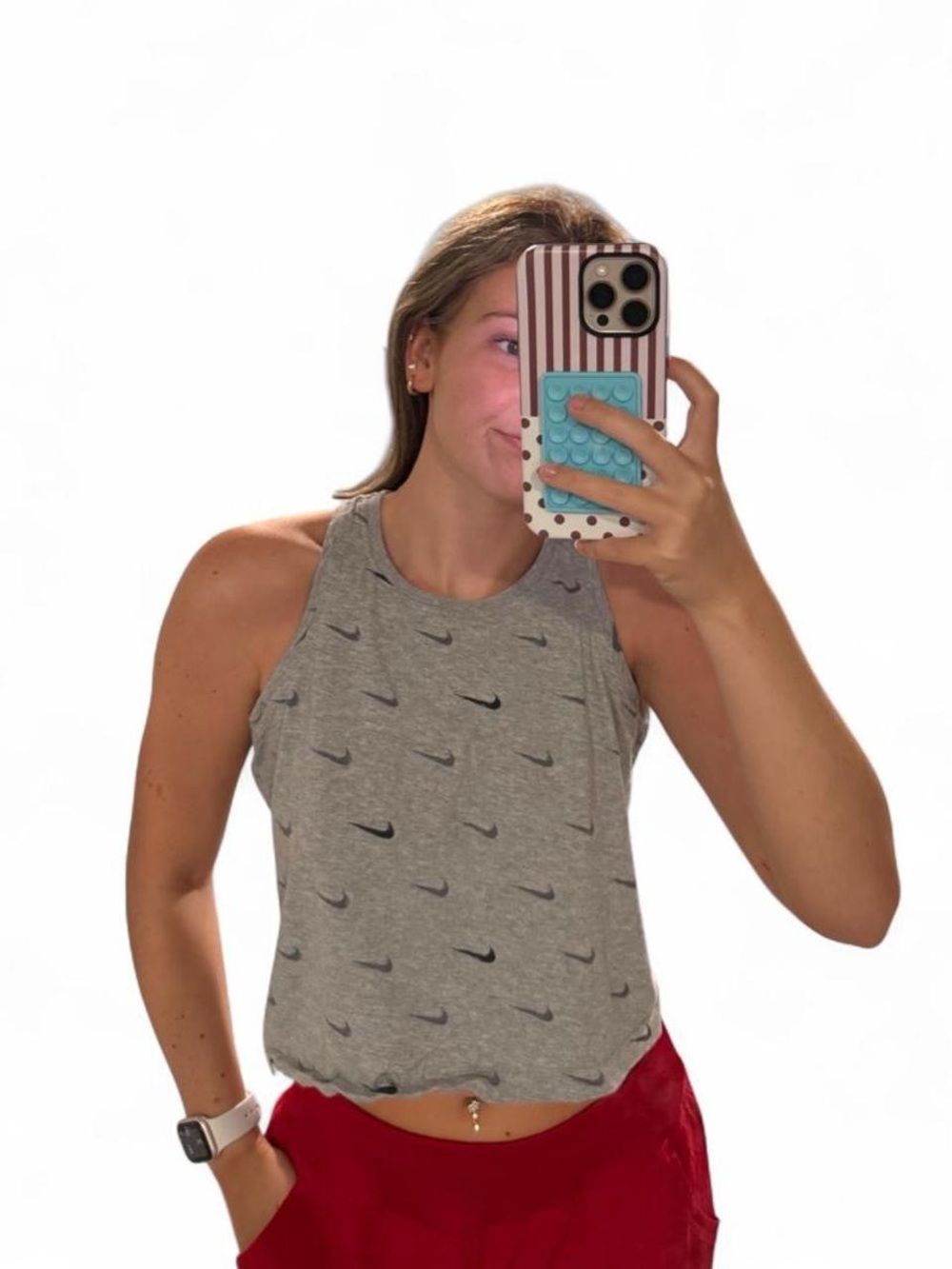 Nike Women’s Medium Grey Swoosh Pattern High-Neck Racerback Tank